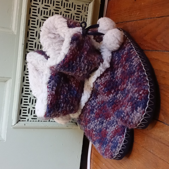 Women's booty slippers navy cream burgundy Medium - Picture 2 of 6